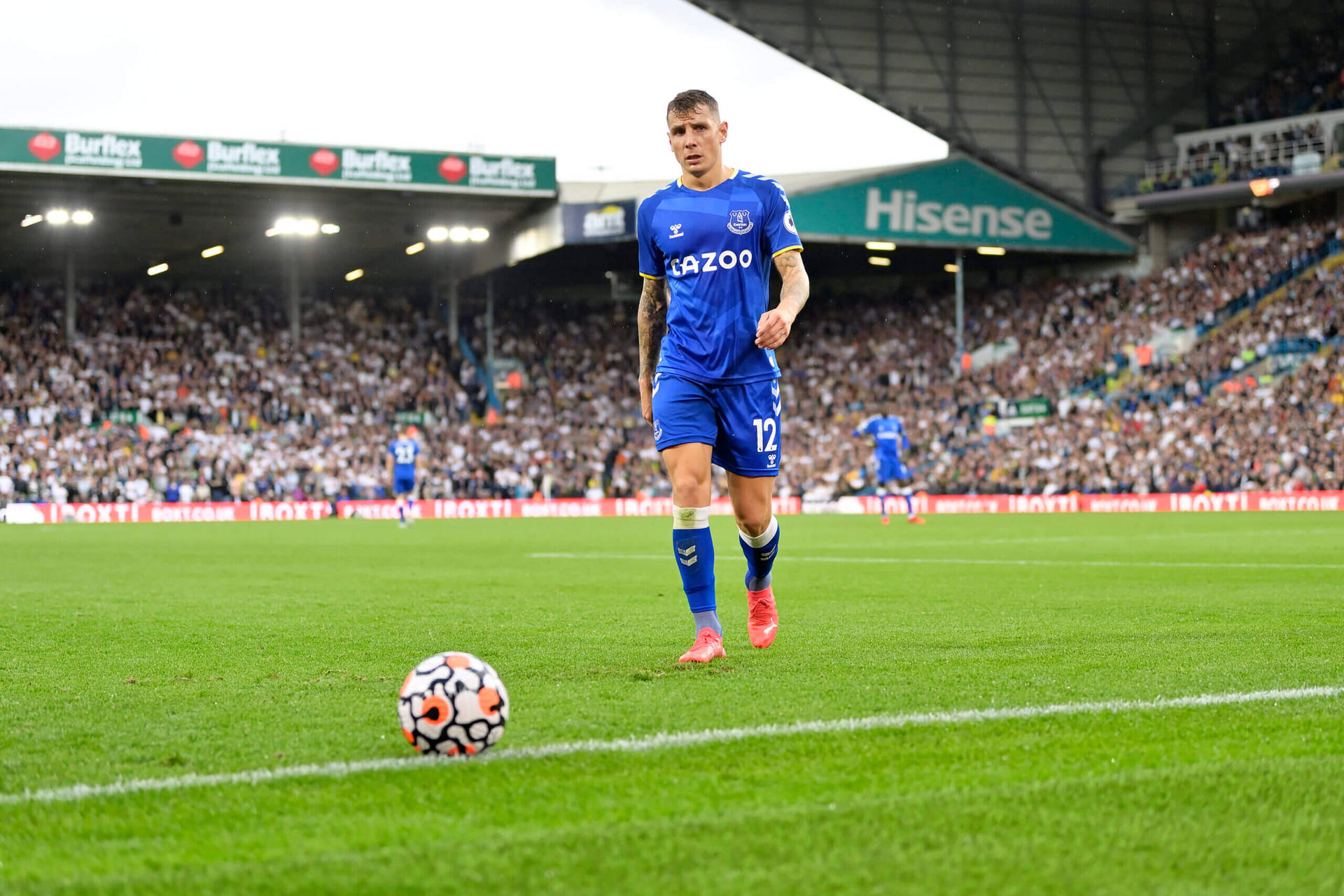 Lucas Digne Walking To A Ball Background