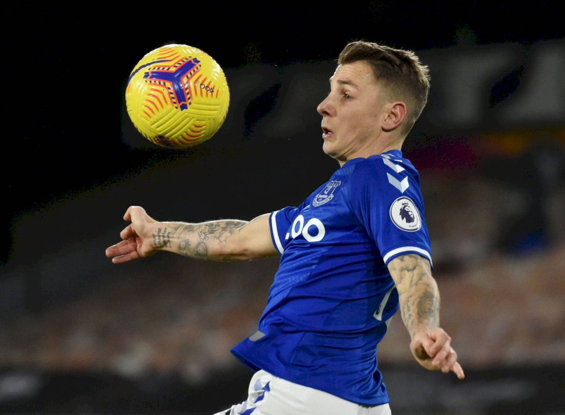 Lucas Digne With Ball In The Air Background