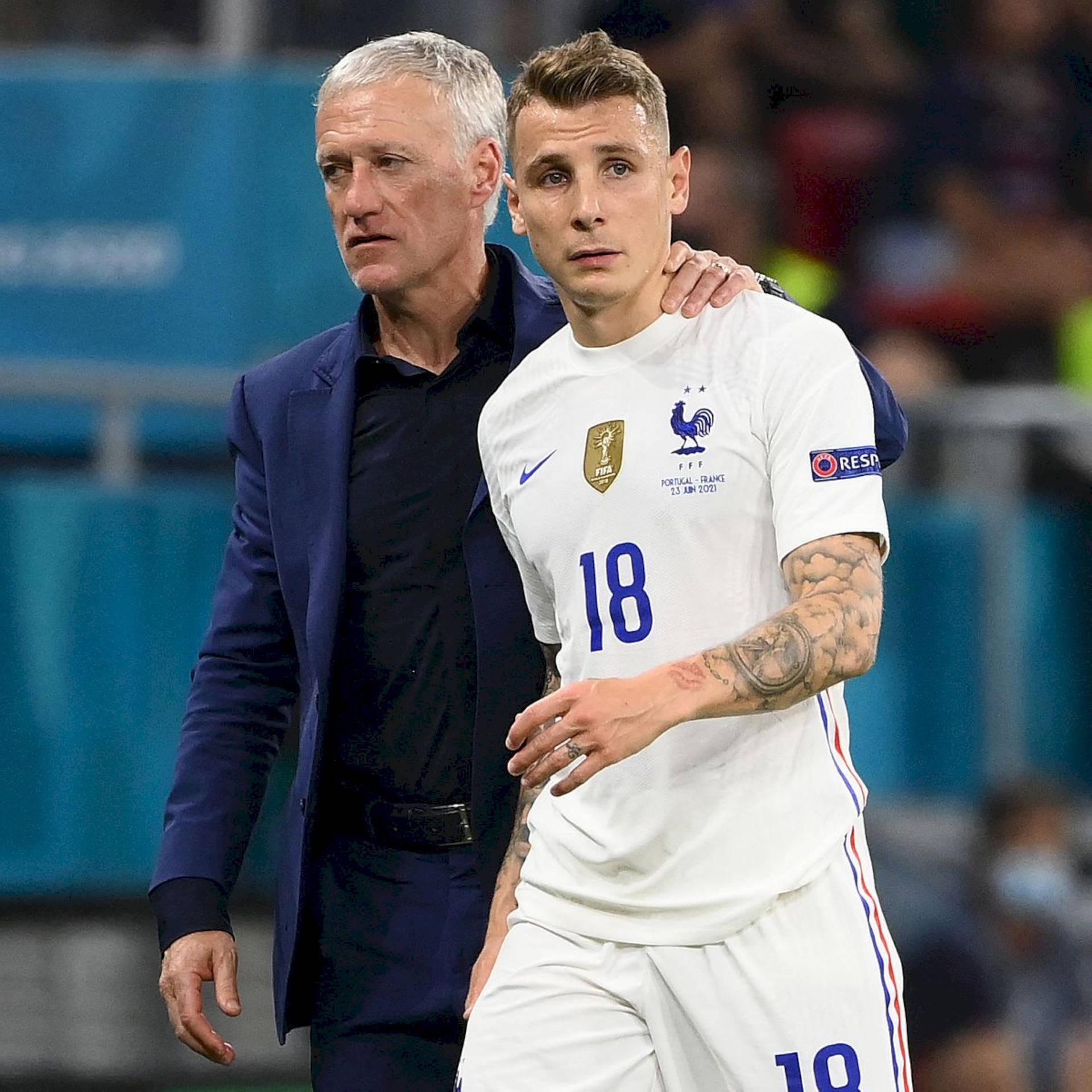 Lucas Digne With Didier Deschamps Background