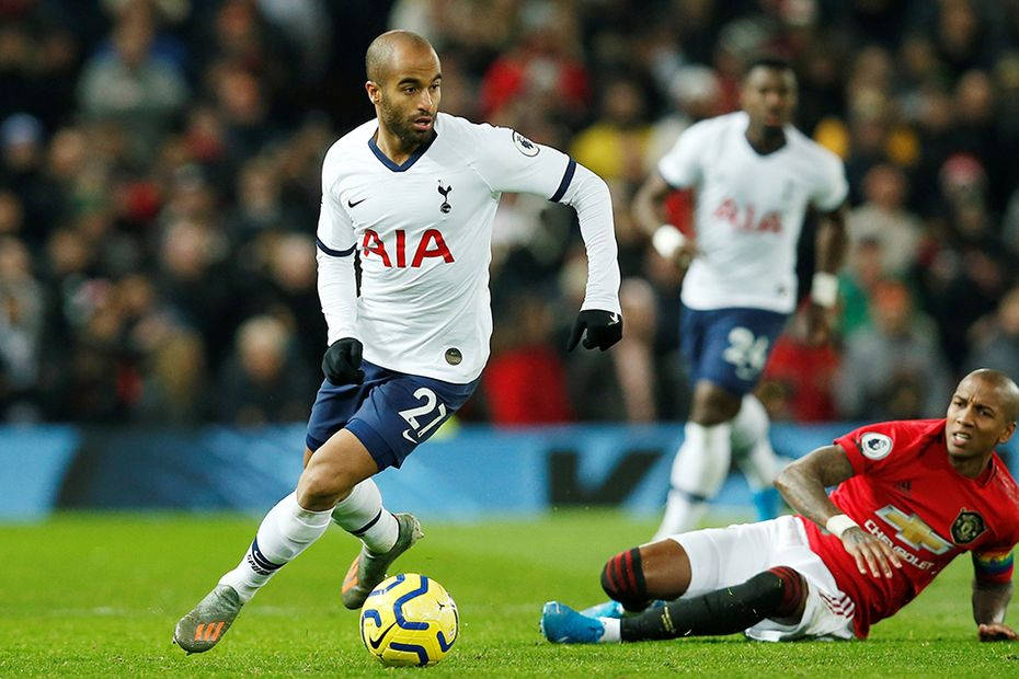 Lucas Moura With Opponent On Ground Background