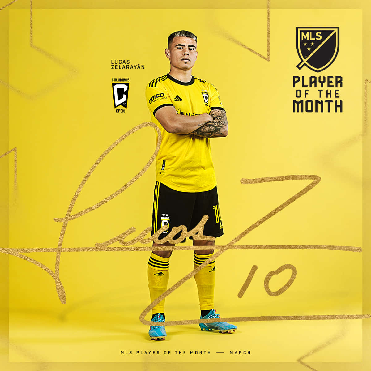 Lucas Zelarayan Signed Columbus Crew Poster Background