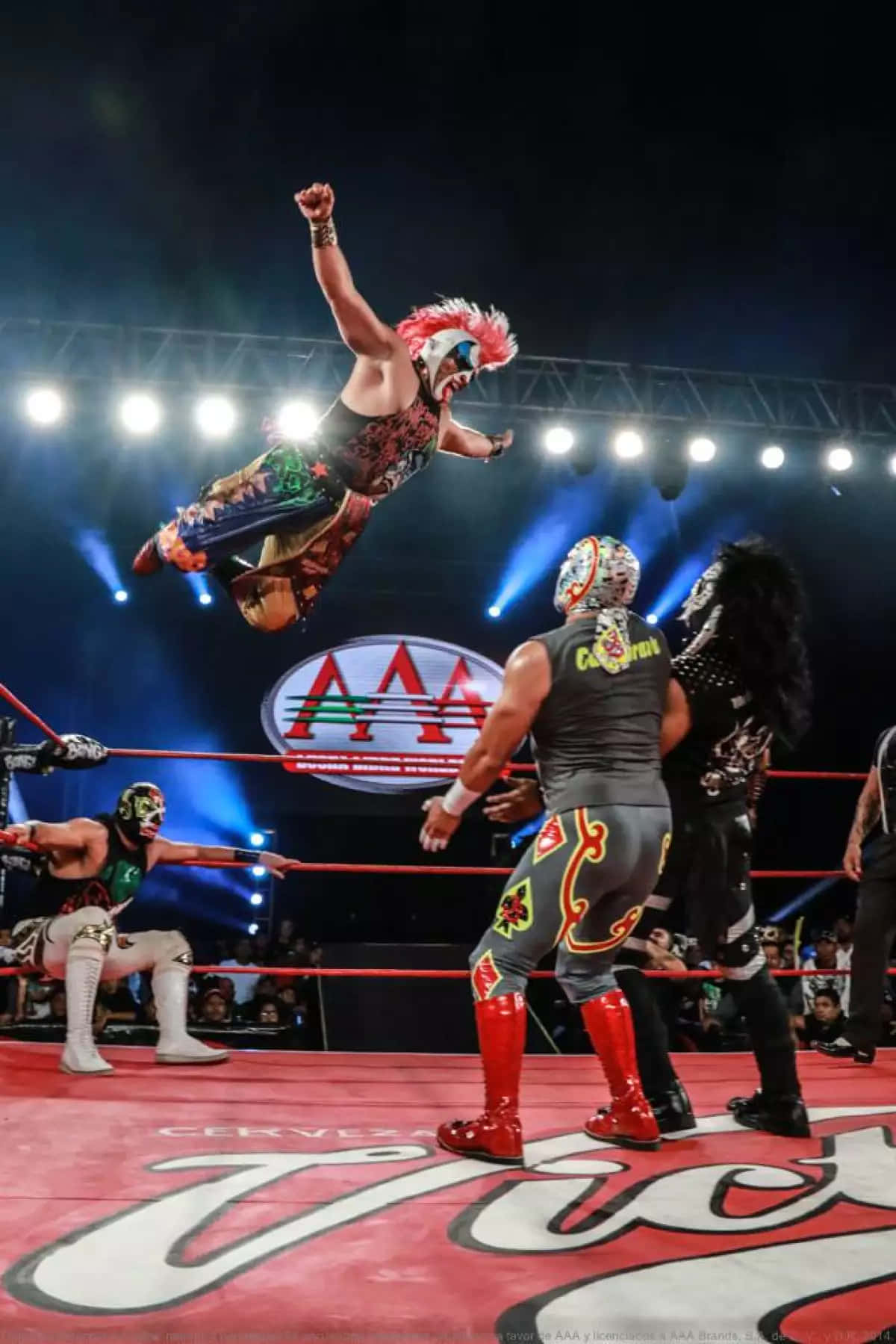 Luchador Mid Air Attack Wrestling Match Background