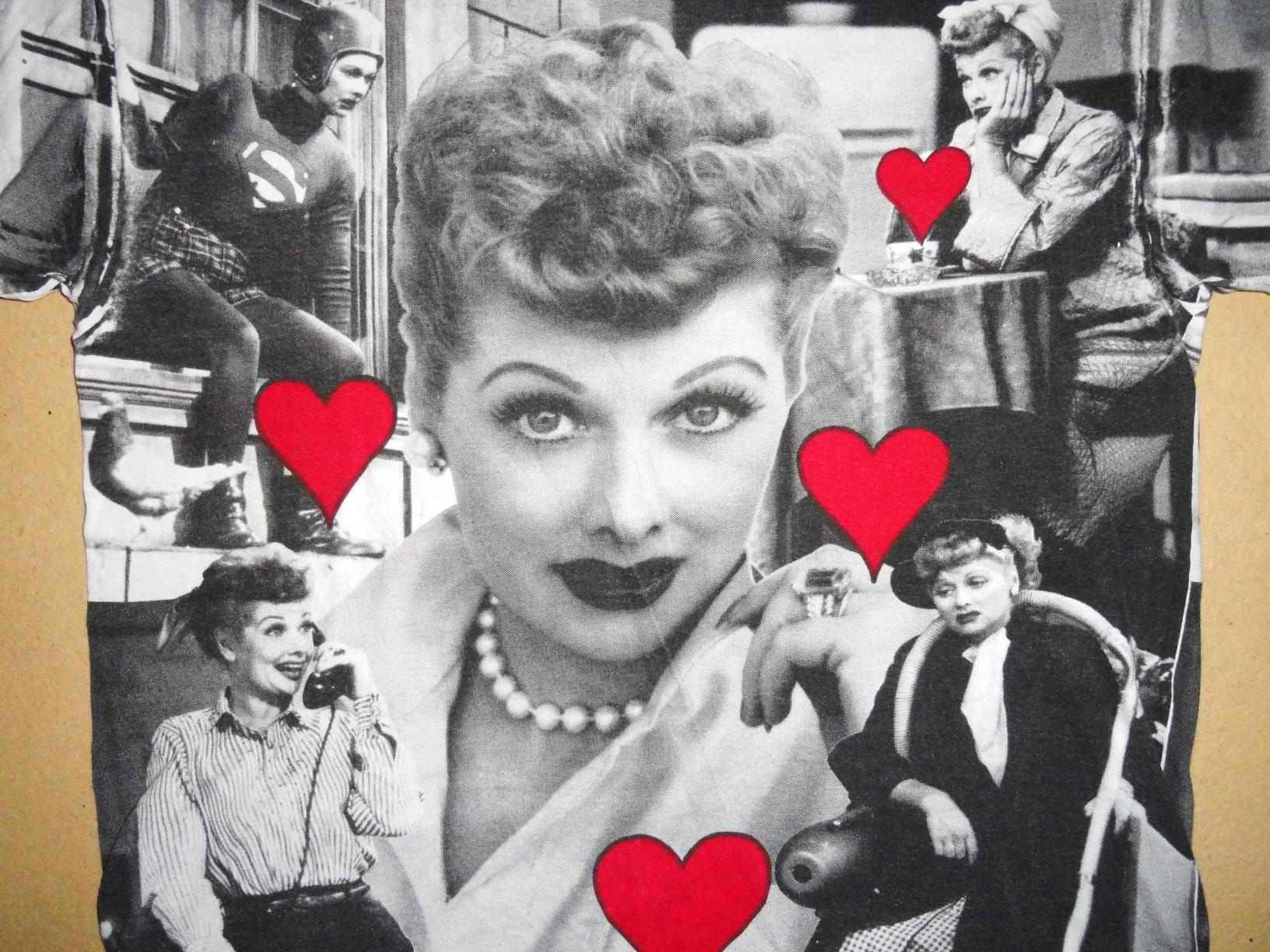 Lucille Ball Collage Floating Hearts Background