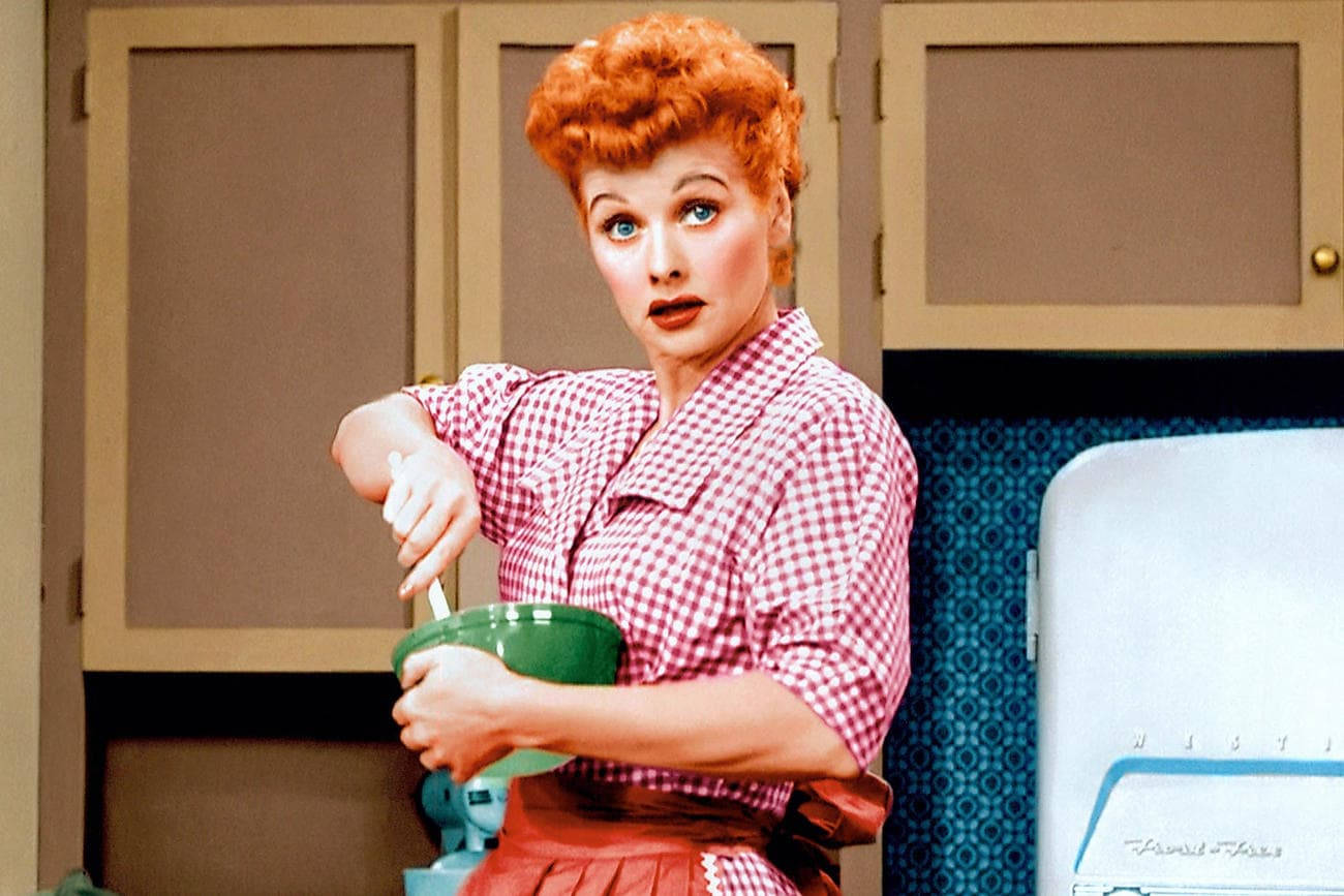 Lucille Ball Mixing Ingredients Colored Background