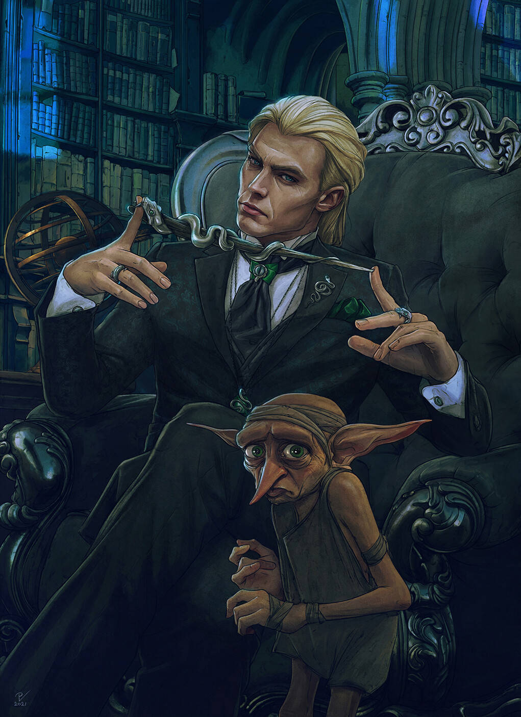 Lucius Malfoy And Slave Dobby Elf Background