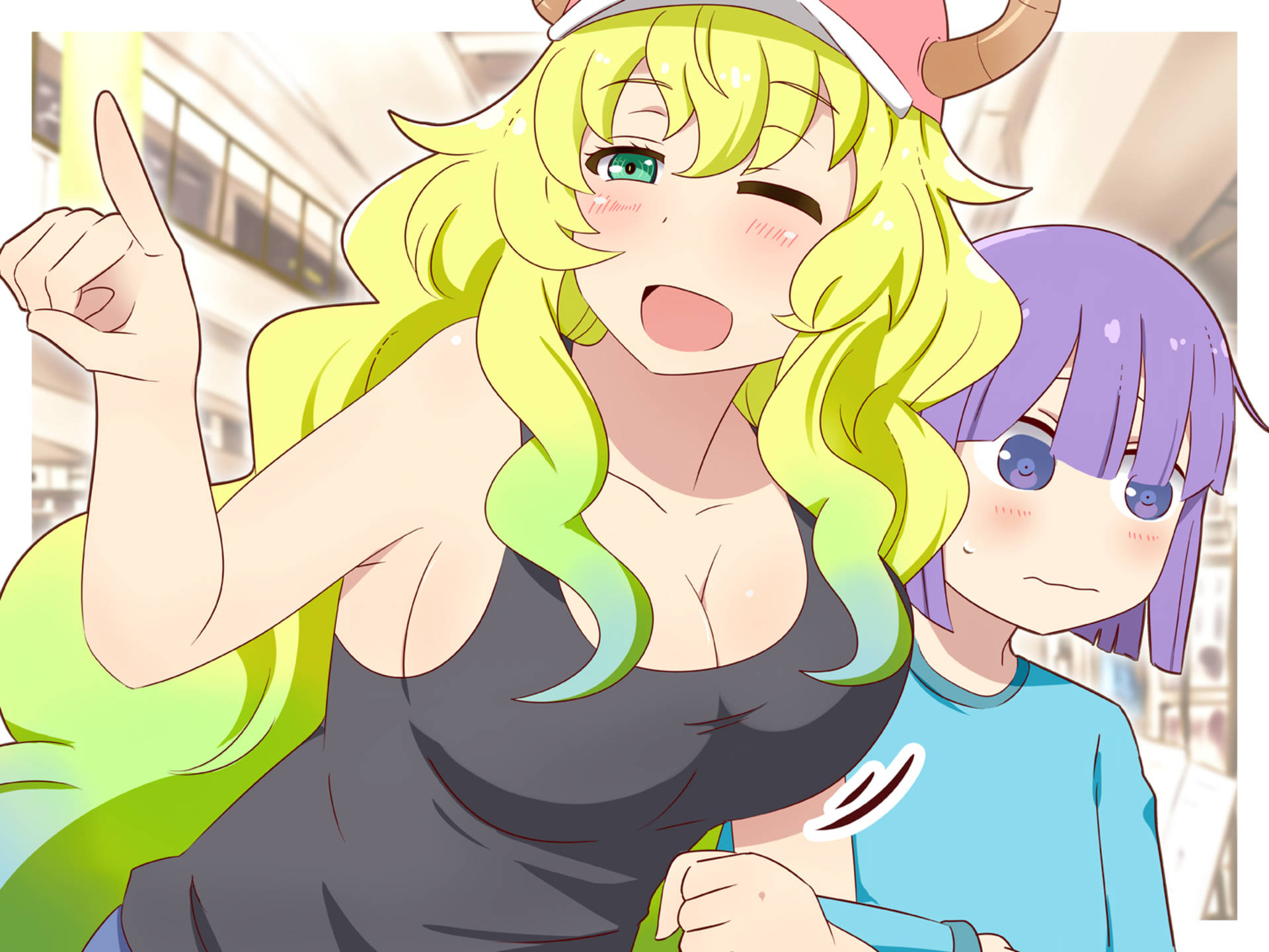Lucoa And Shouta Locking Arms Background