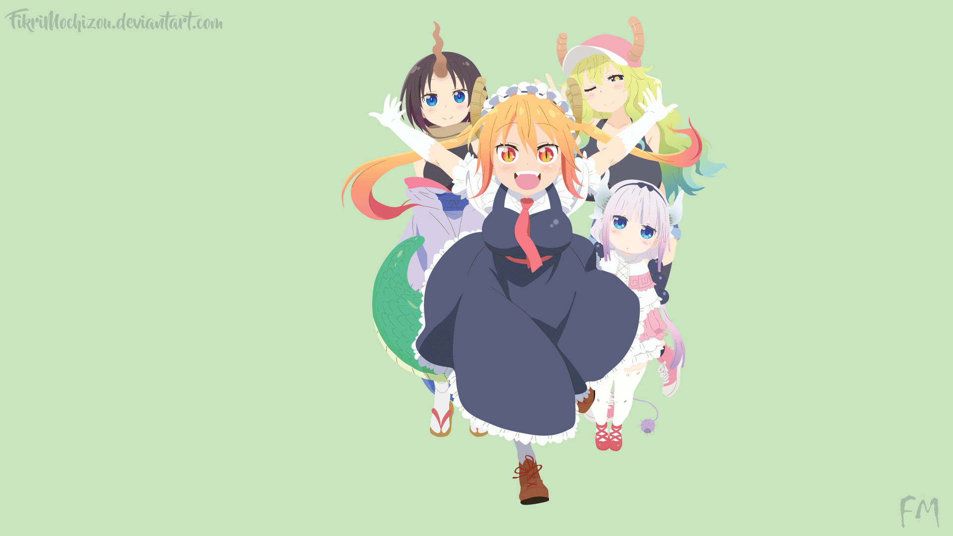 Lucoa, Tohru, Kanna, And Elma Posing Background