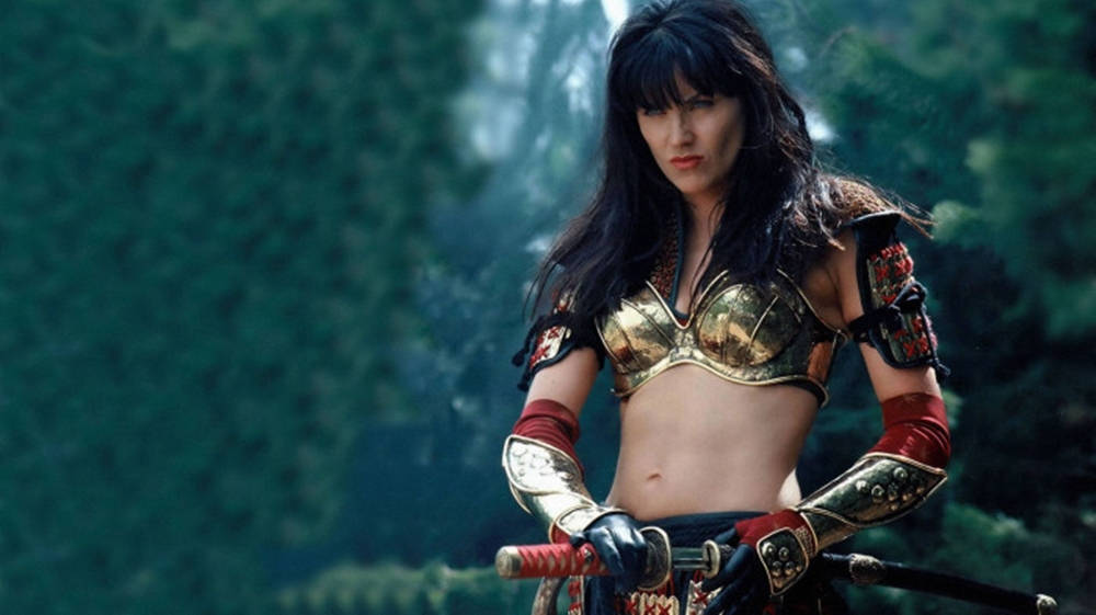 Lucy Lawless Seductive Warrior Outfit Background