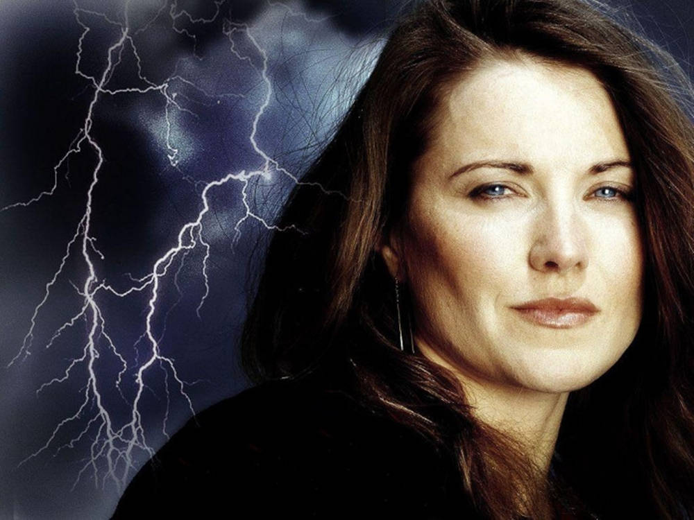 Lucy Lawless With Lightning Background