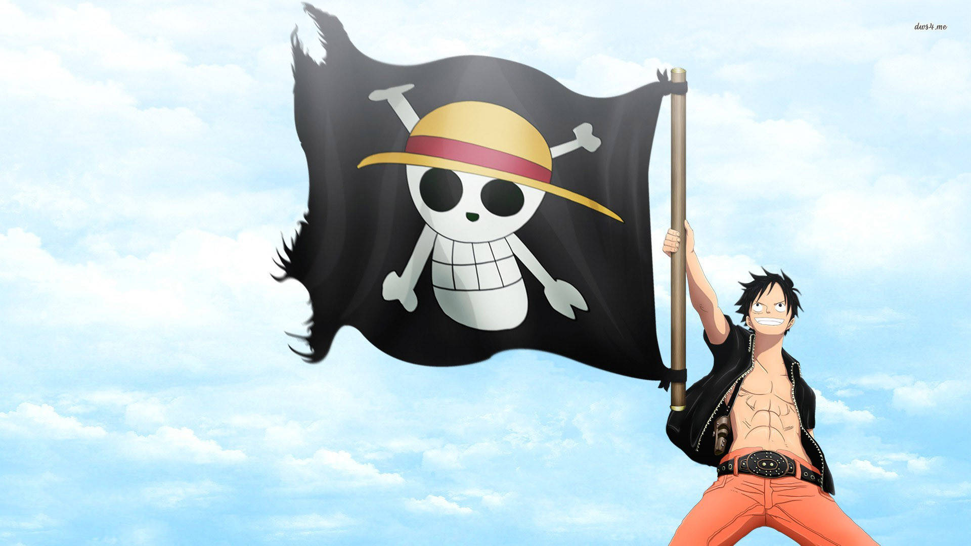 Luffy 4k With Black Pirate Flag Background