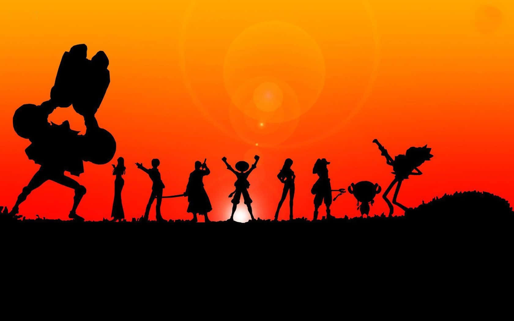 Luffy And His Band Of Pirates In A Chibi Adventure Background