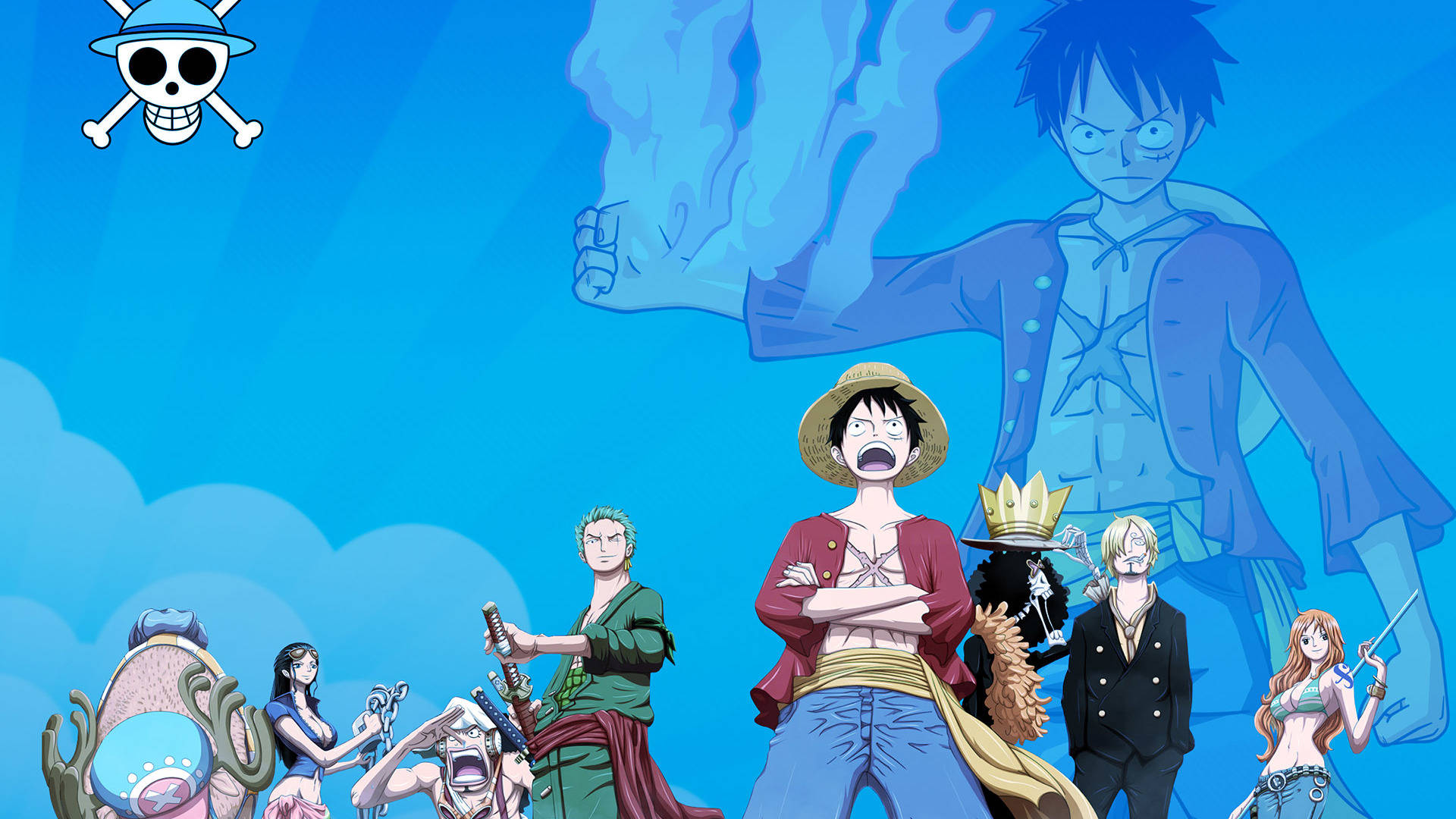 Luffy And Straw Hats One Piece Blue Background