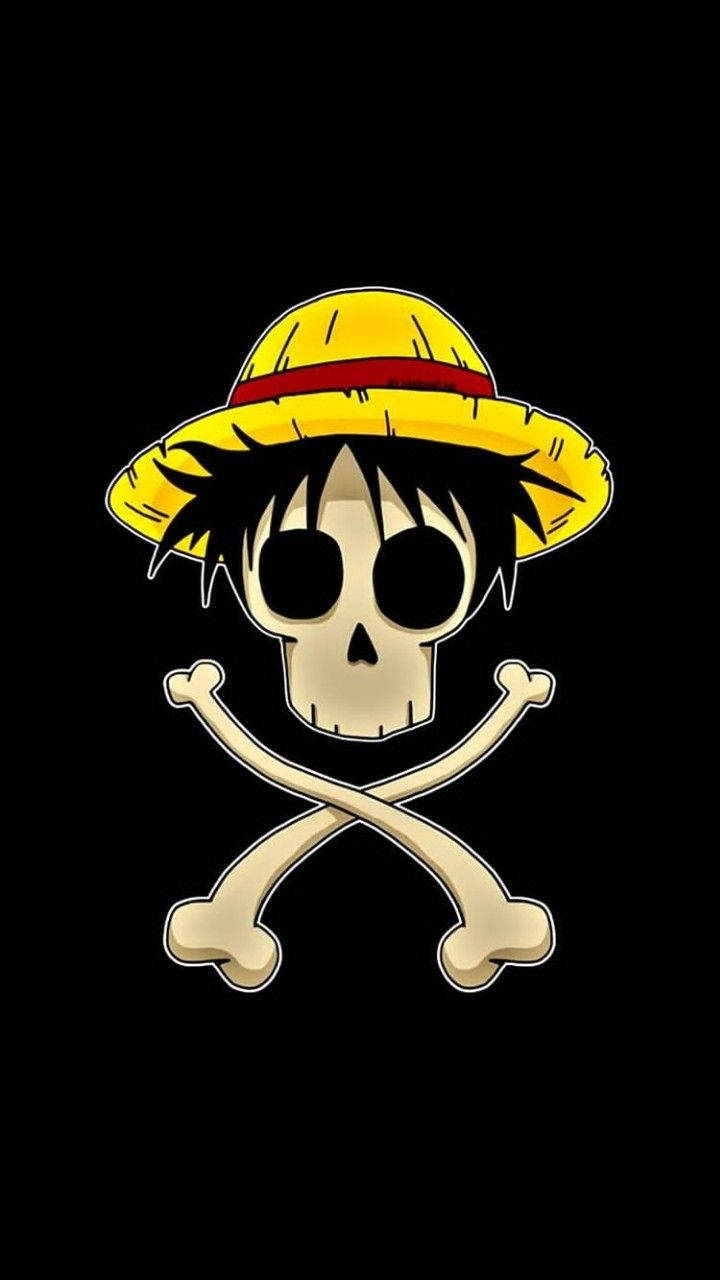 Luffy Black Backdrop Skull And Straw Hat Background