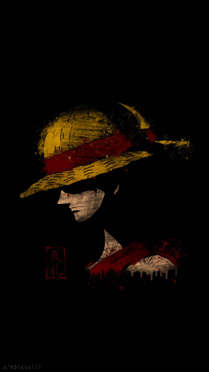 Luffy Black Backdrop With Dripping Colors Background