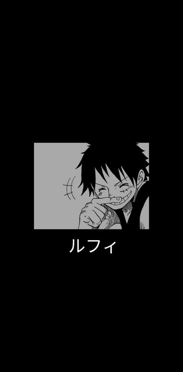 Luffy Flying On A Wanted Poster In Black And White Background