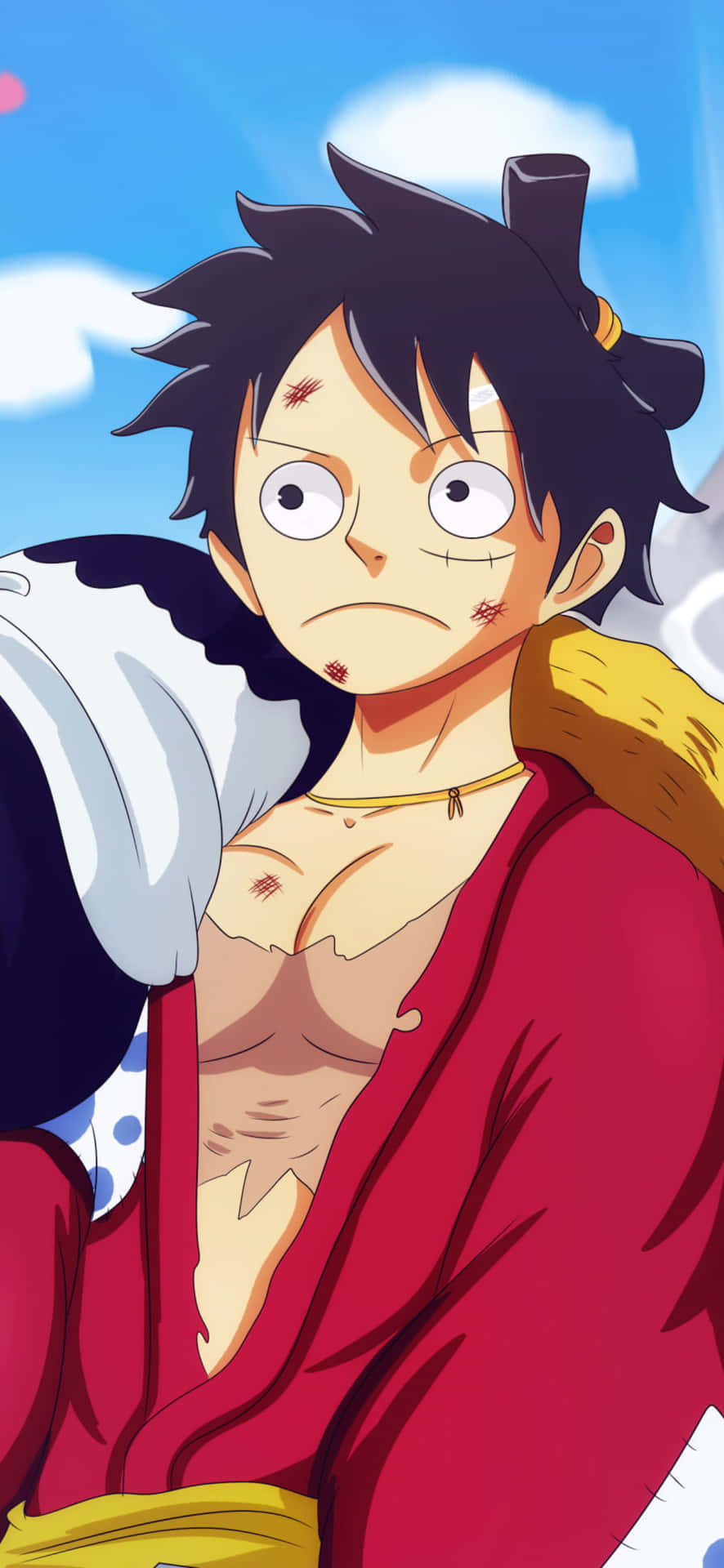 Luffy From The Wildly Popular Anime Series, One Piece Displayed On The Iconic Iphone. Background