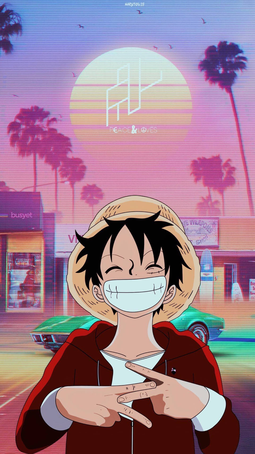 Luffy Funny In The Downtown Background