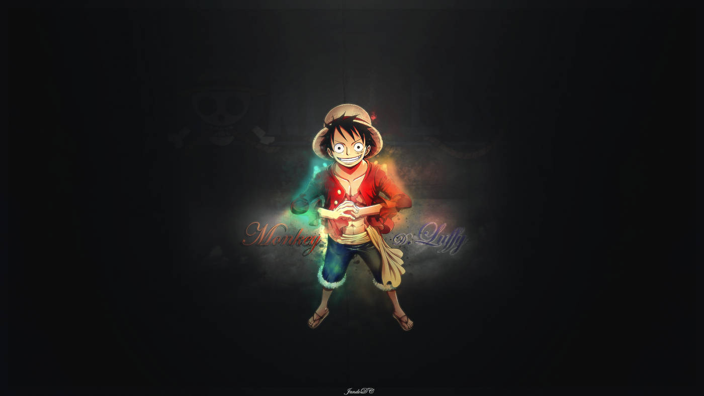 Luffy On Black With Red And Green Energy Background