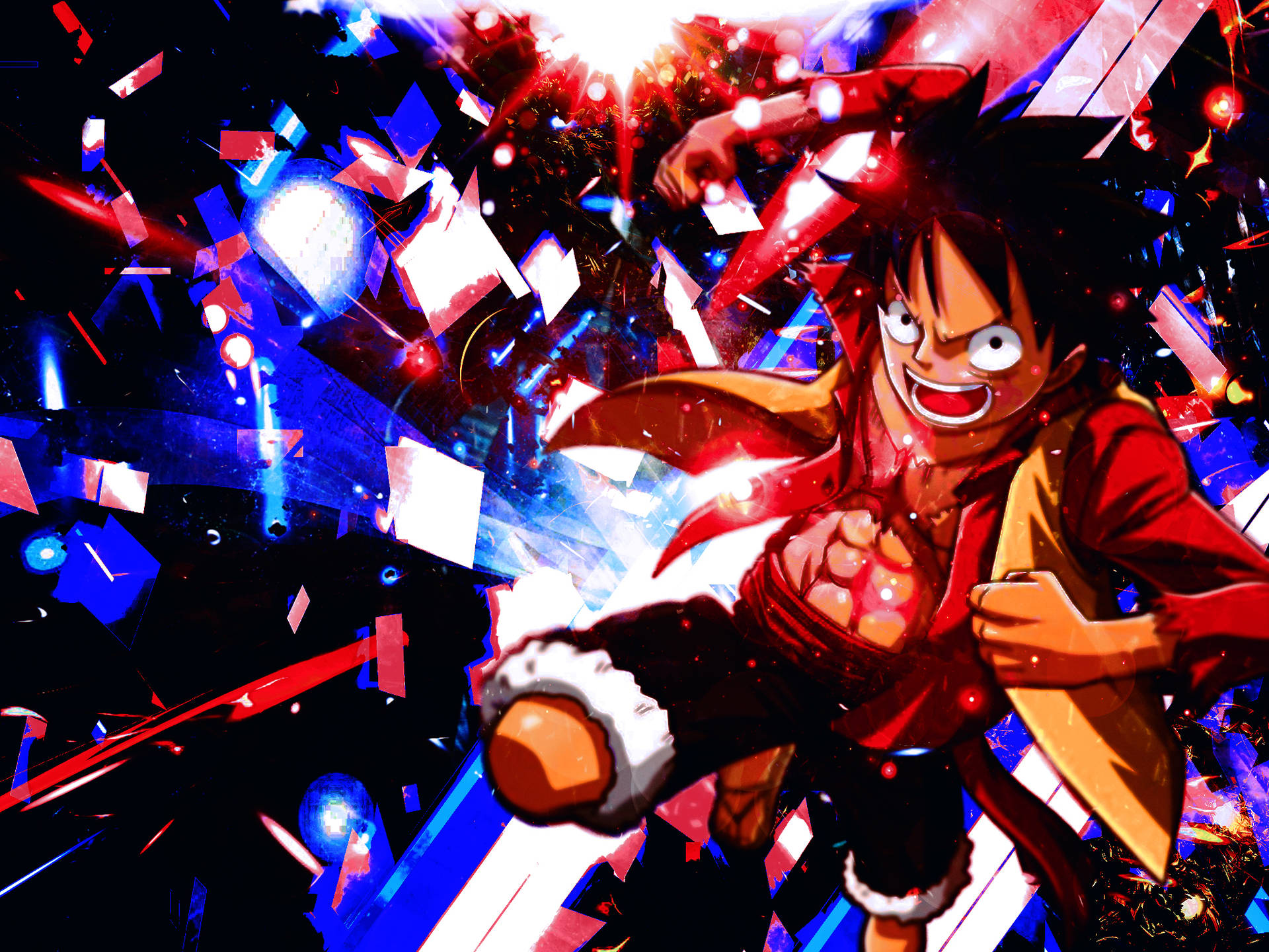 Luffy On Red Blue Background