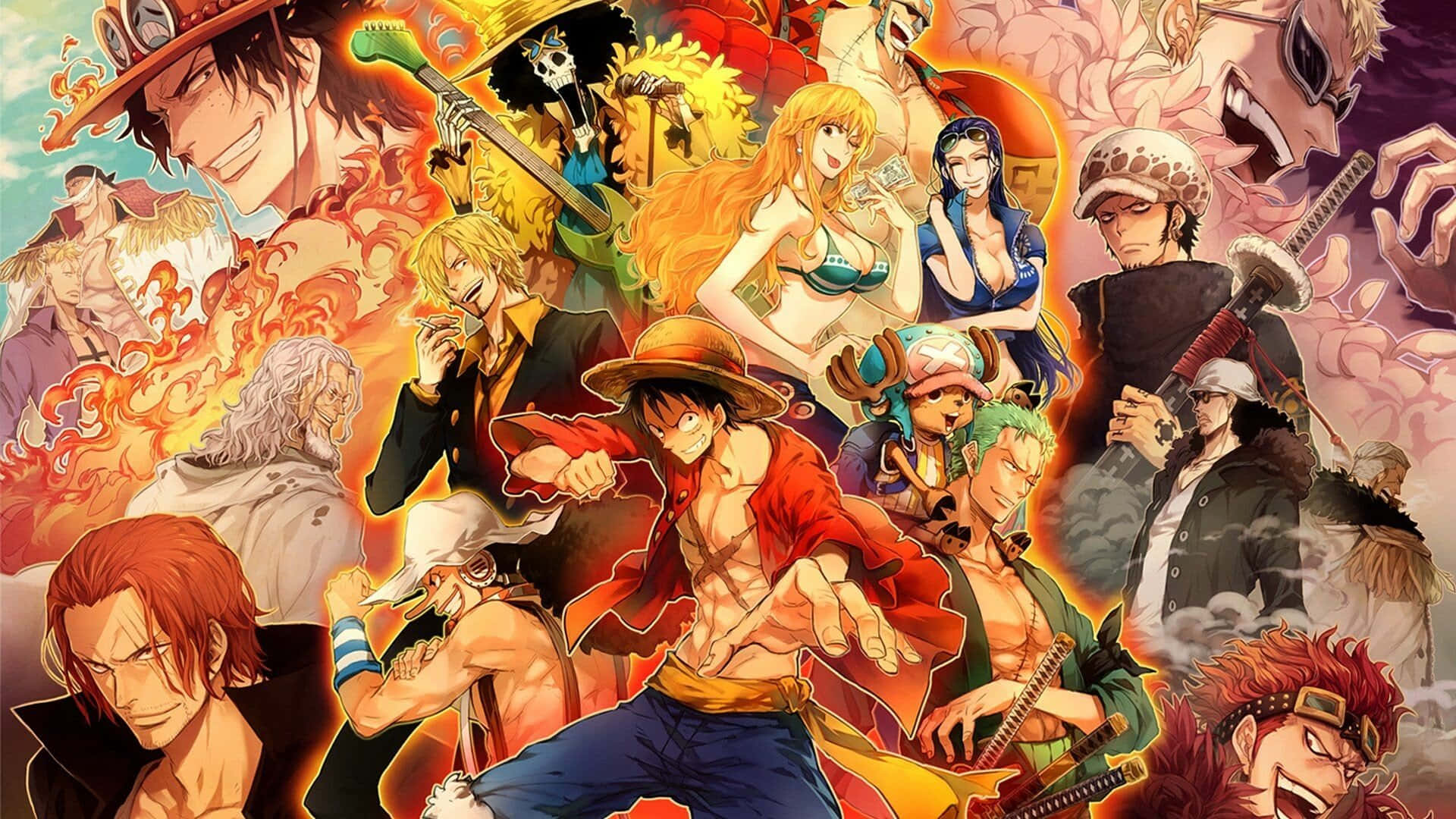 Luffy The Pirate Conqueror Leads His Straw Hat Pirates In One Piece Chibi Background
