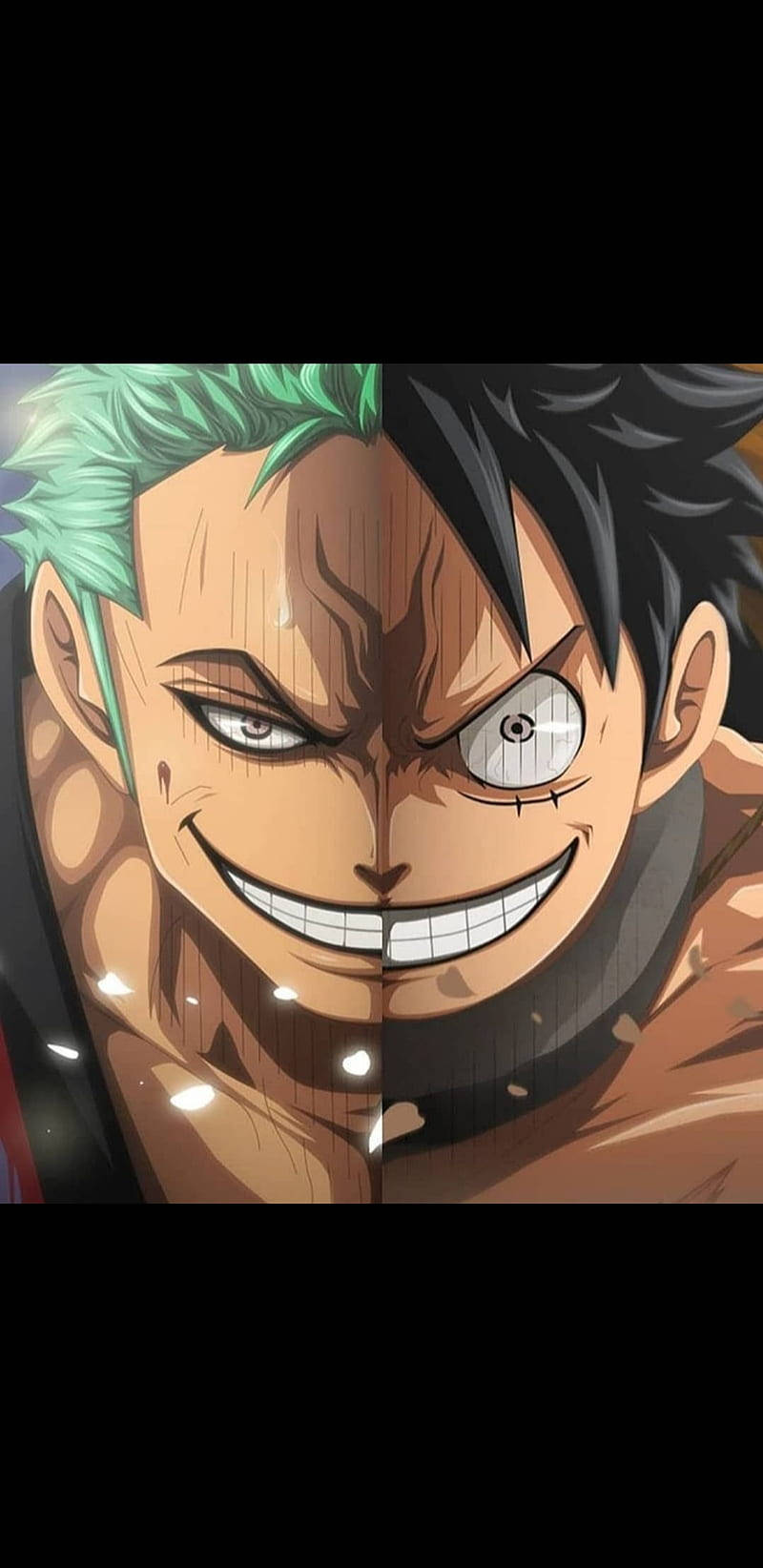 Luffy Zoro Half-face Combined Art Mobile Background