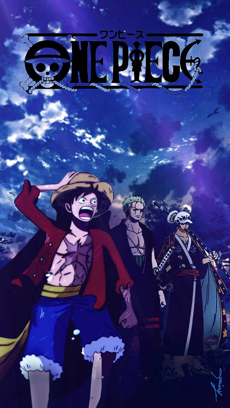 Luffy Zoro Law One Piece Blue Background