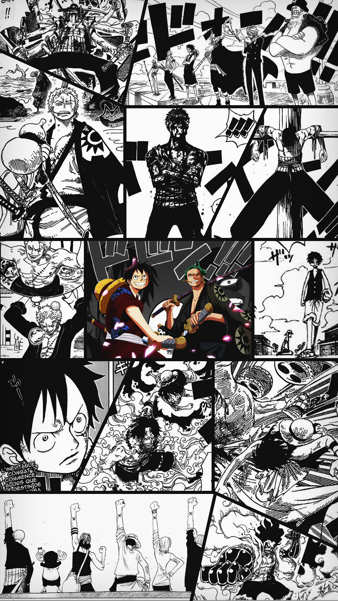 Luffy Zoro One Piece Collage Comic Art Background