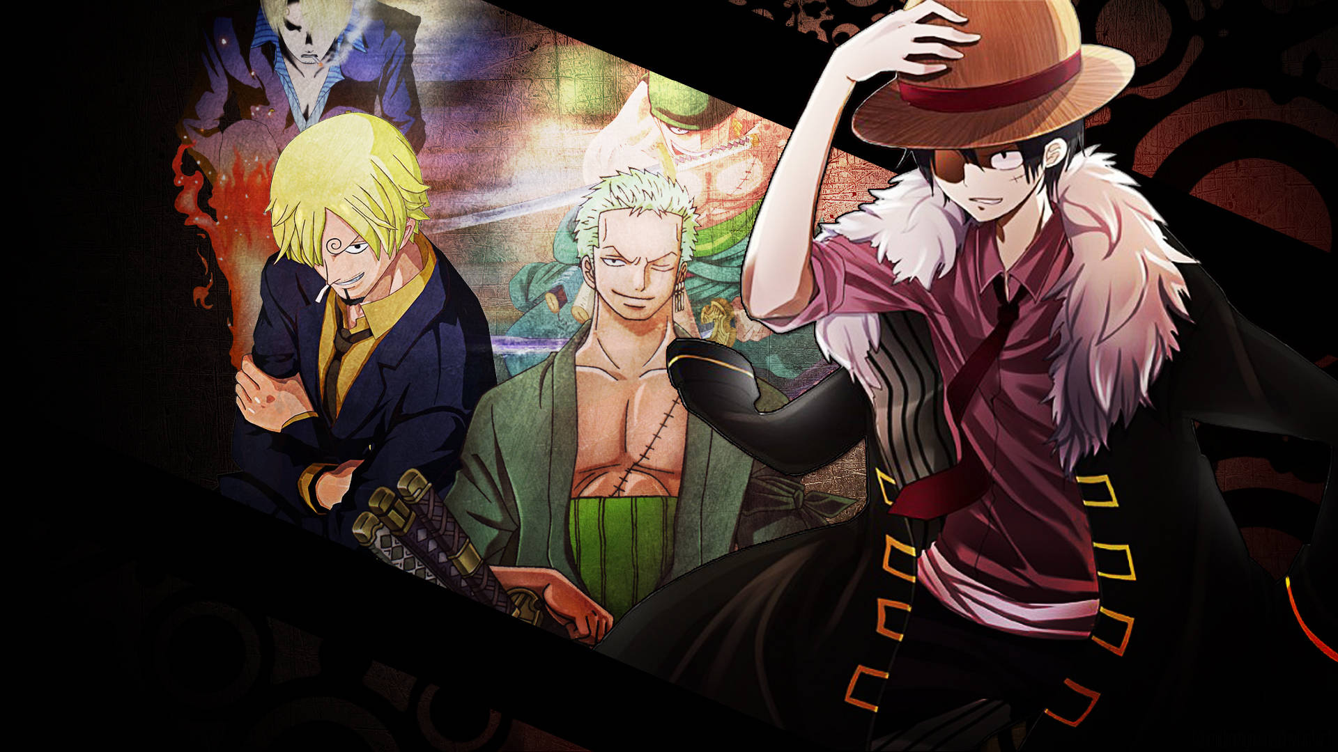 Luffy Zoro Sanji Action Art Cover Desktop Background