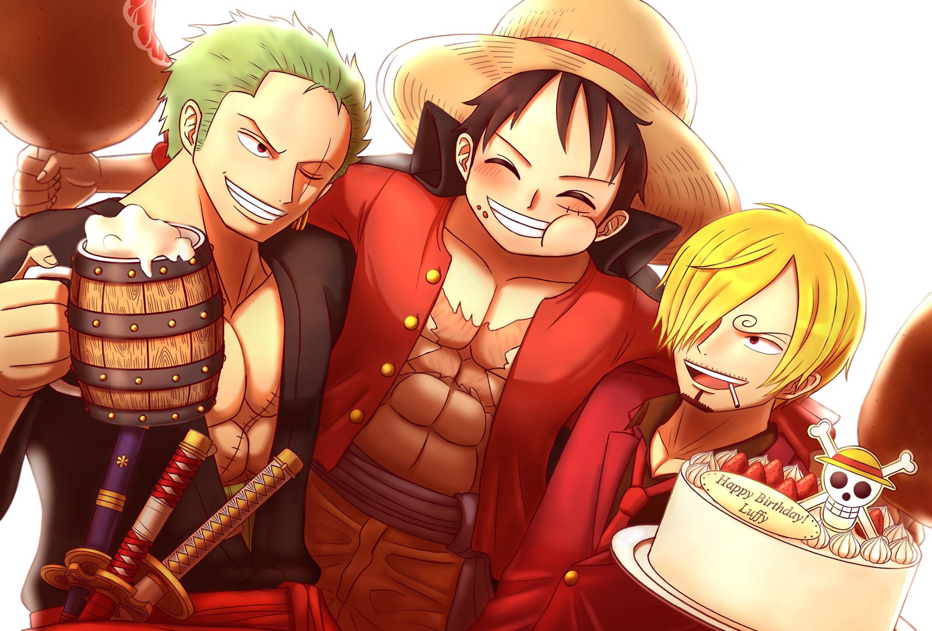 Luffy Zoro Sanji Celebrate Fest Desktop Background