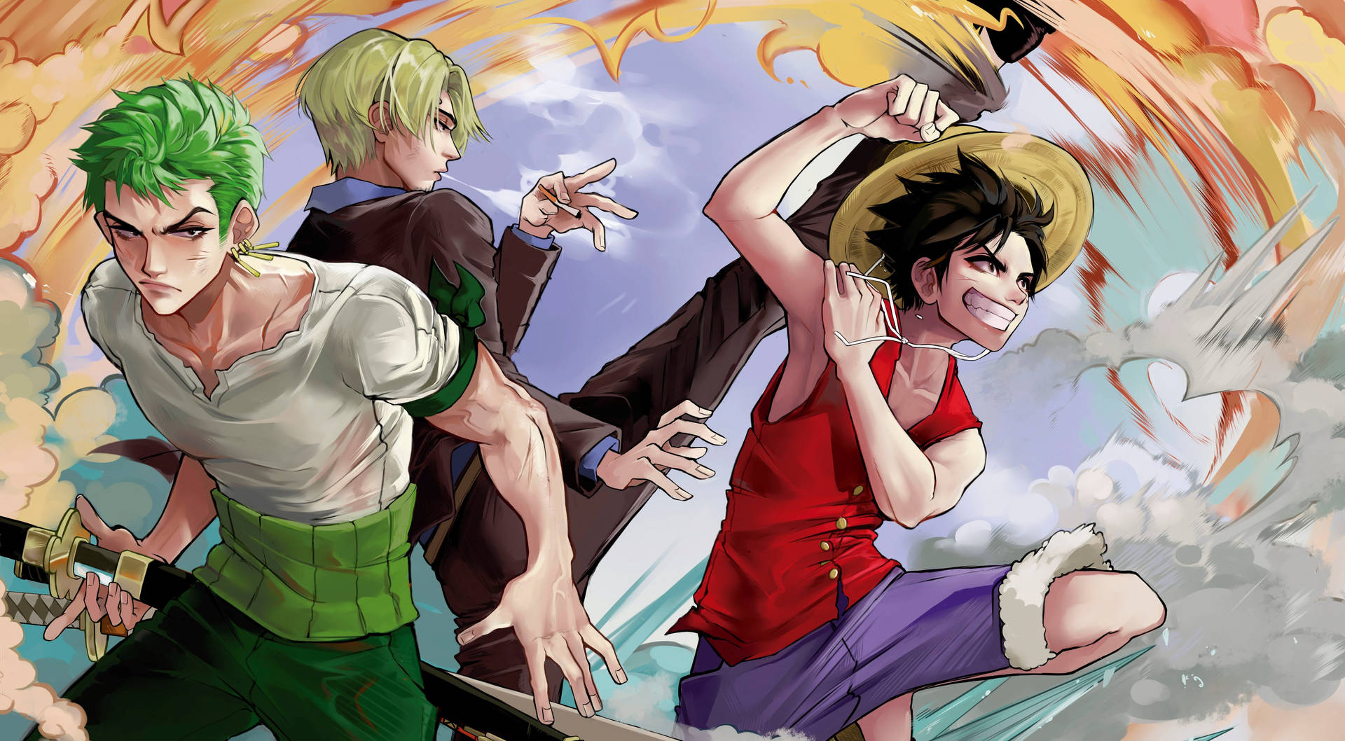 Luffy Zoro Sanji Fan Art Cover Desktop Background