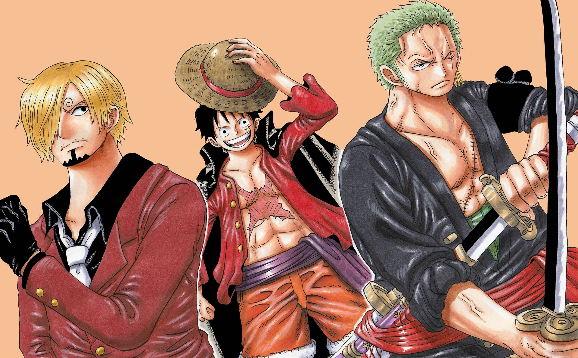 Luffy Zoro Sanji Fan Art Serious Desktop Background