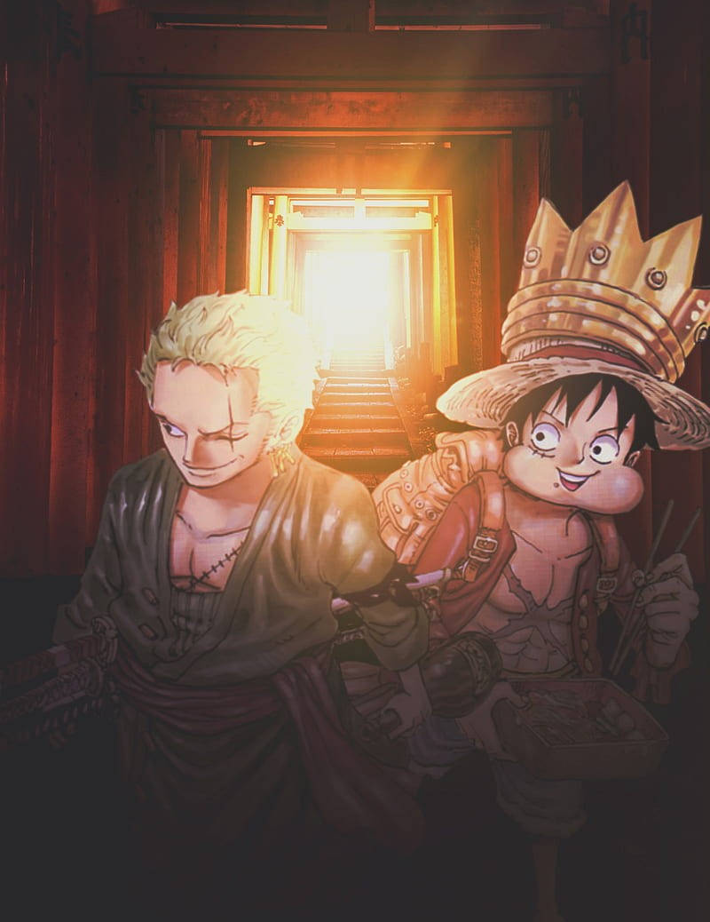 Luffy Zoro Sneaking Foods Light Path Mobile Background