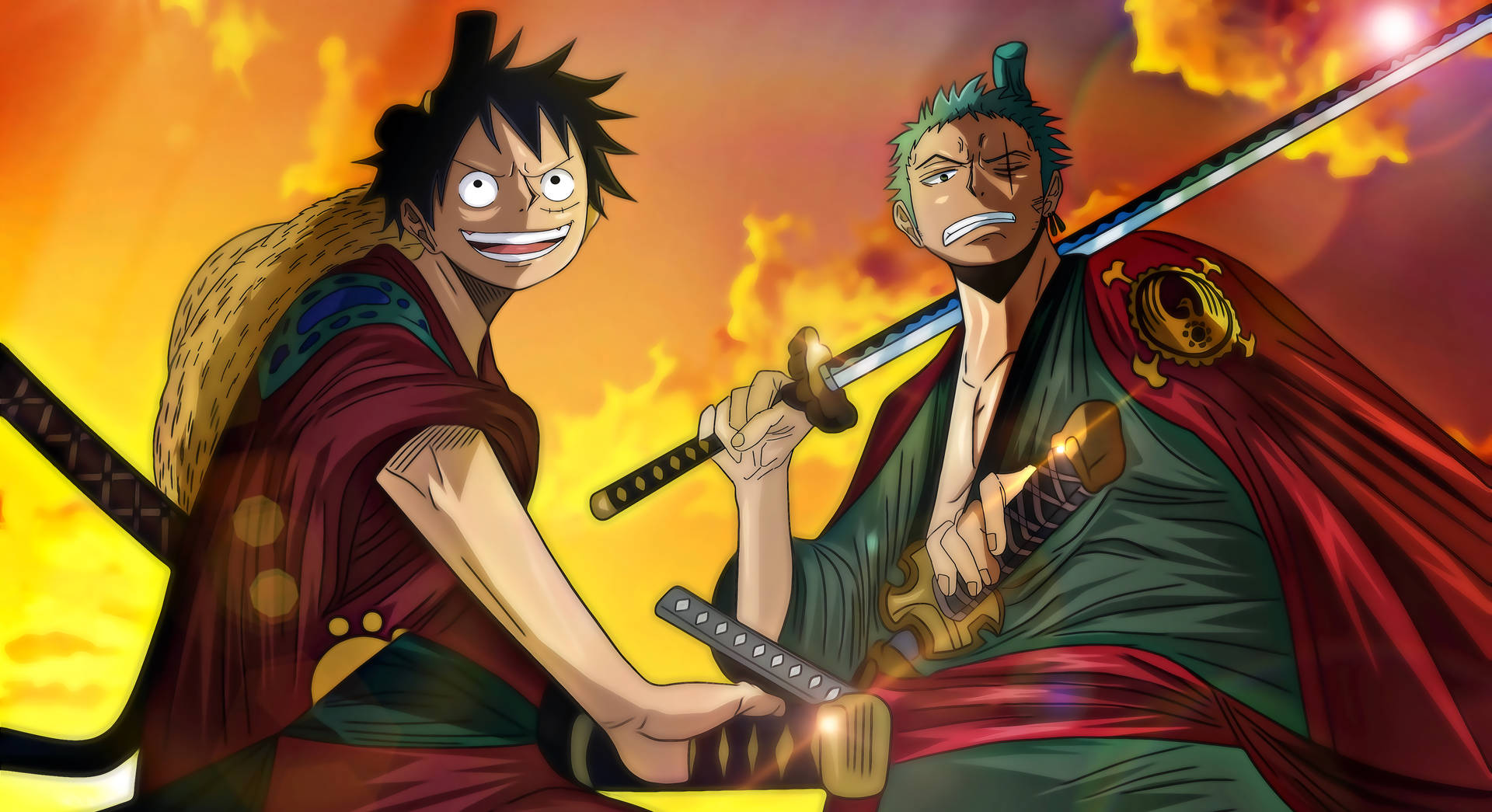 Luffy Zoro Surprise Sword Desktop Background