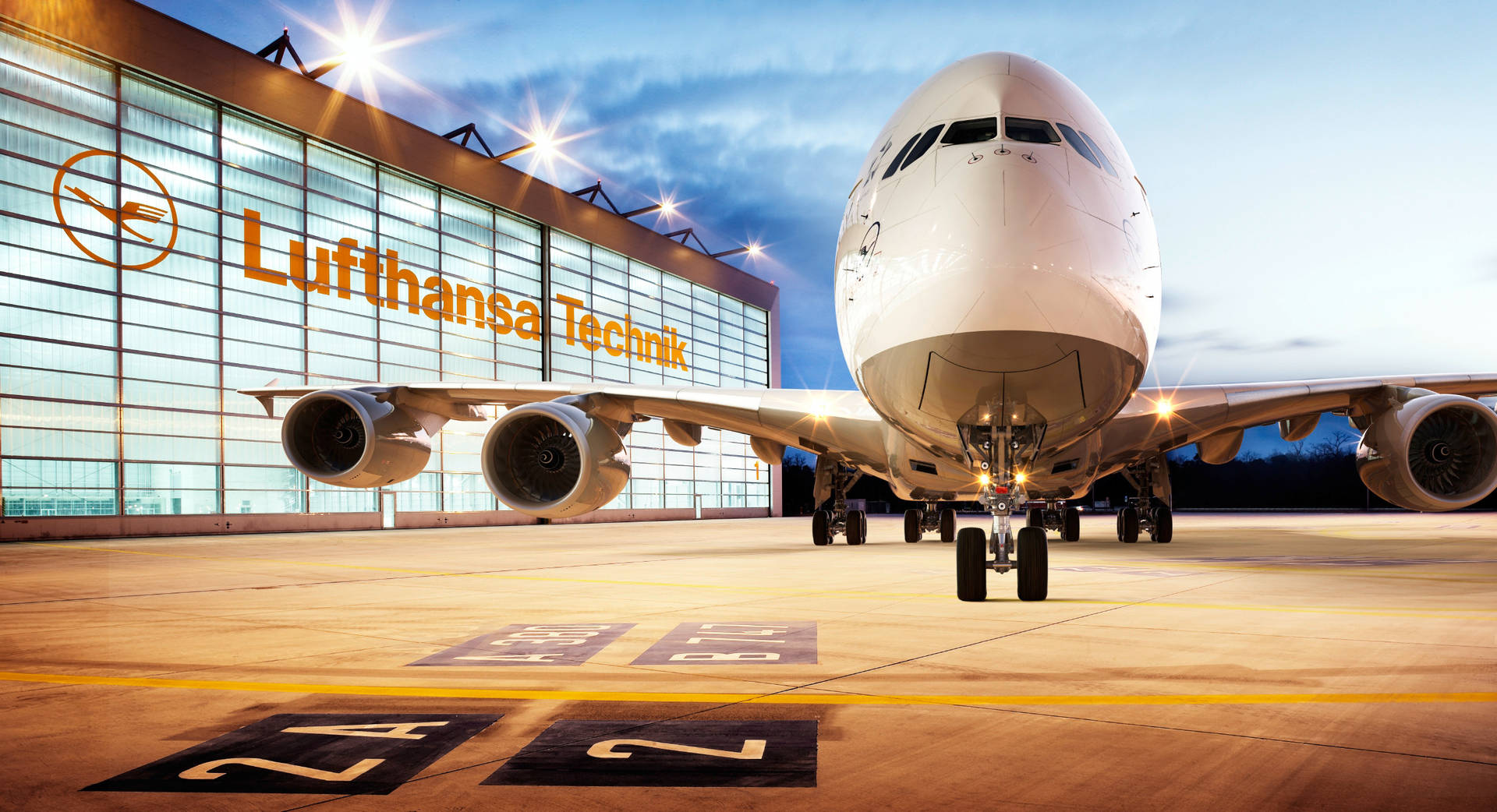 Lufthansa Plane Outside The Hangar Background