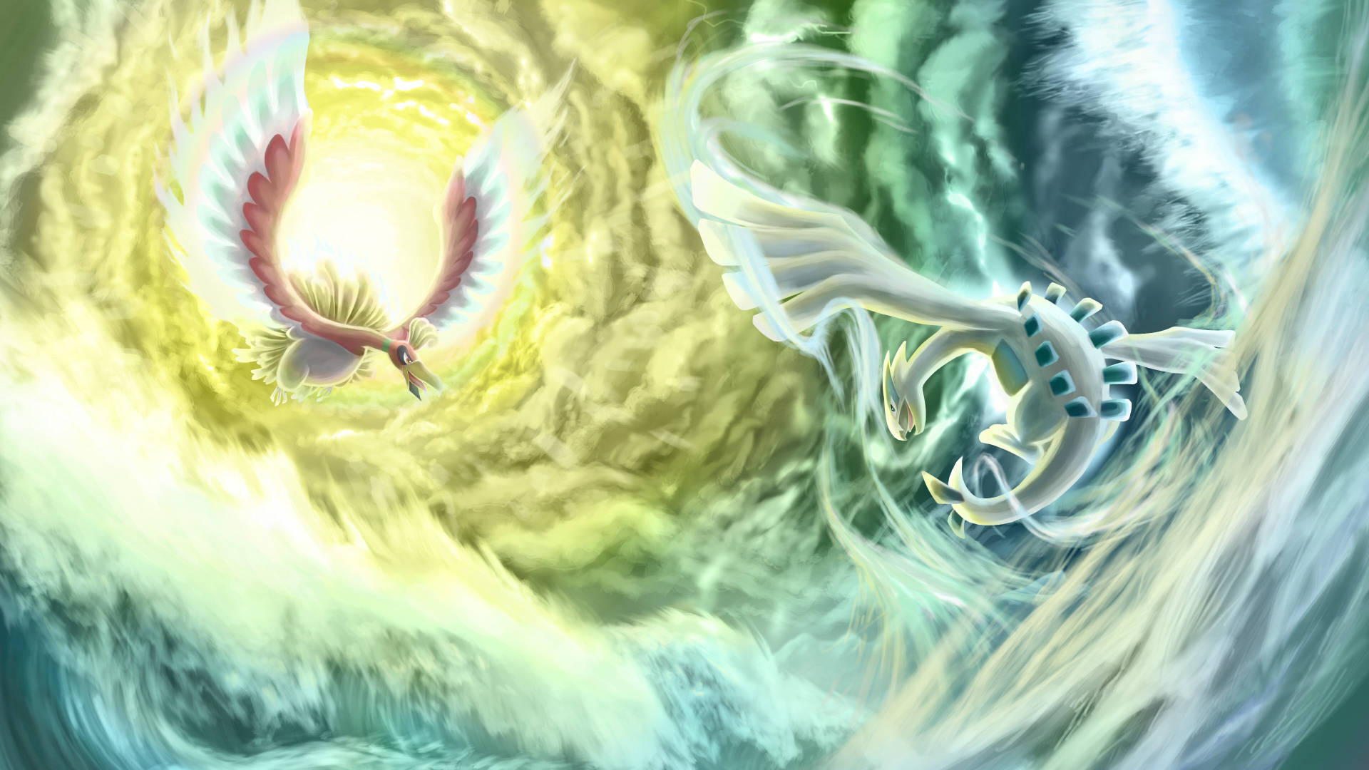 Lugia And Ho-oh Locked In Epic Battle Background