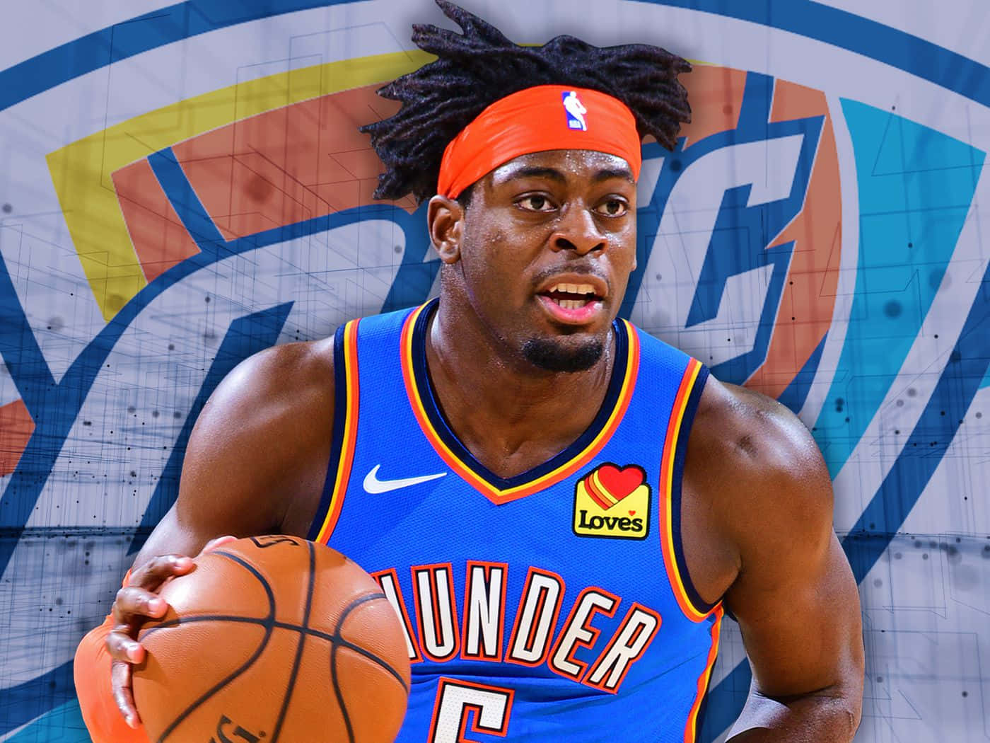 Luguentz Dort With Oklahoma City Thunder Logo Background