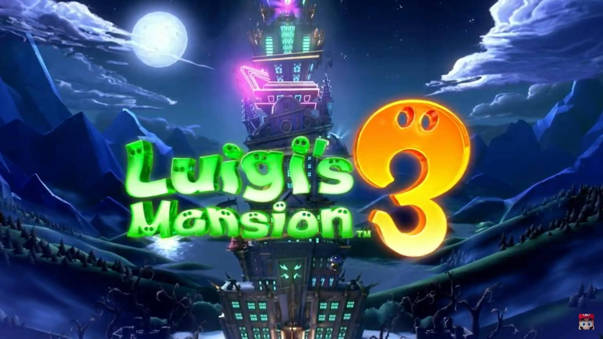 Luigi's Mansion 3 Logo On Mansion Background