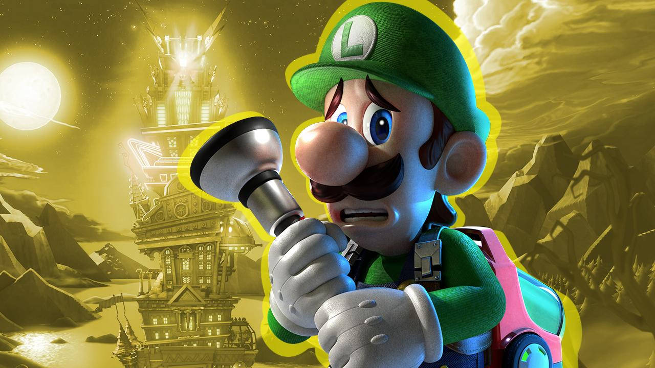 Luigi's Mansion 3 Luigi Clinging Onto Strobulb Background
