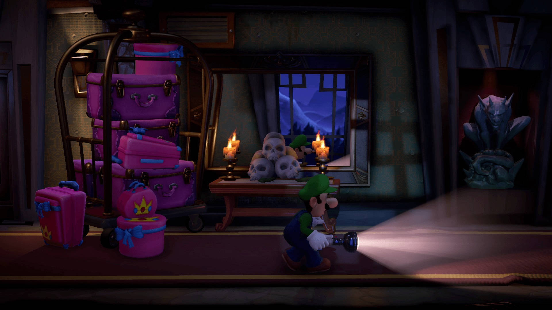 Luigi's Mansion 3 Strobulb Near Luggage Cart Background