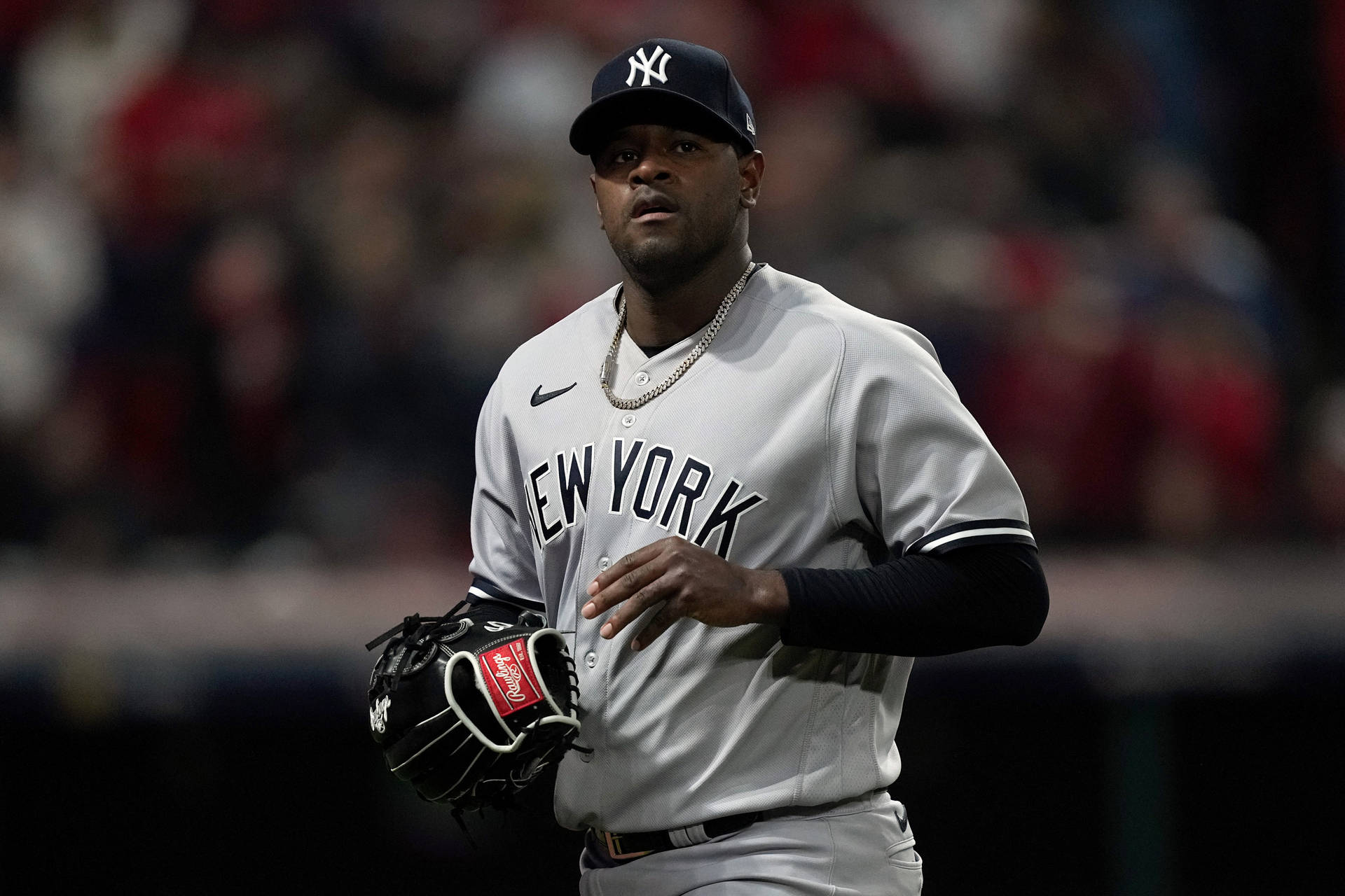 Luis Severino Pulling Off Glove Background