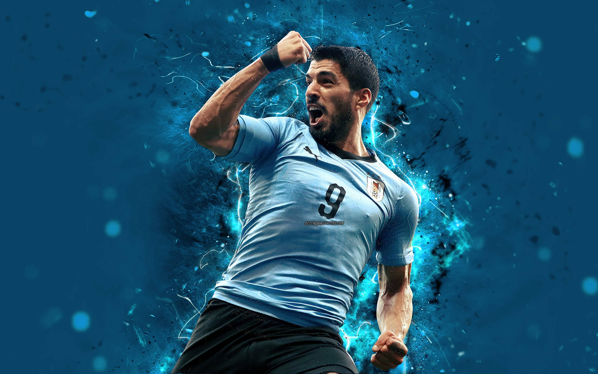 Luis Suarez In Action For The Uruguay National Football Team Background