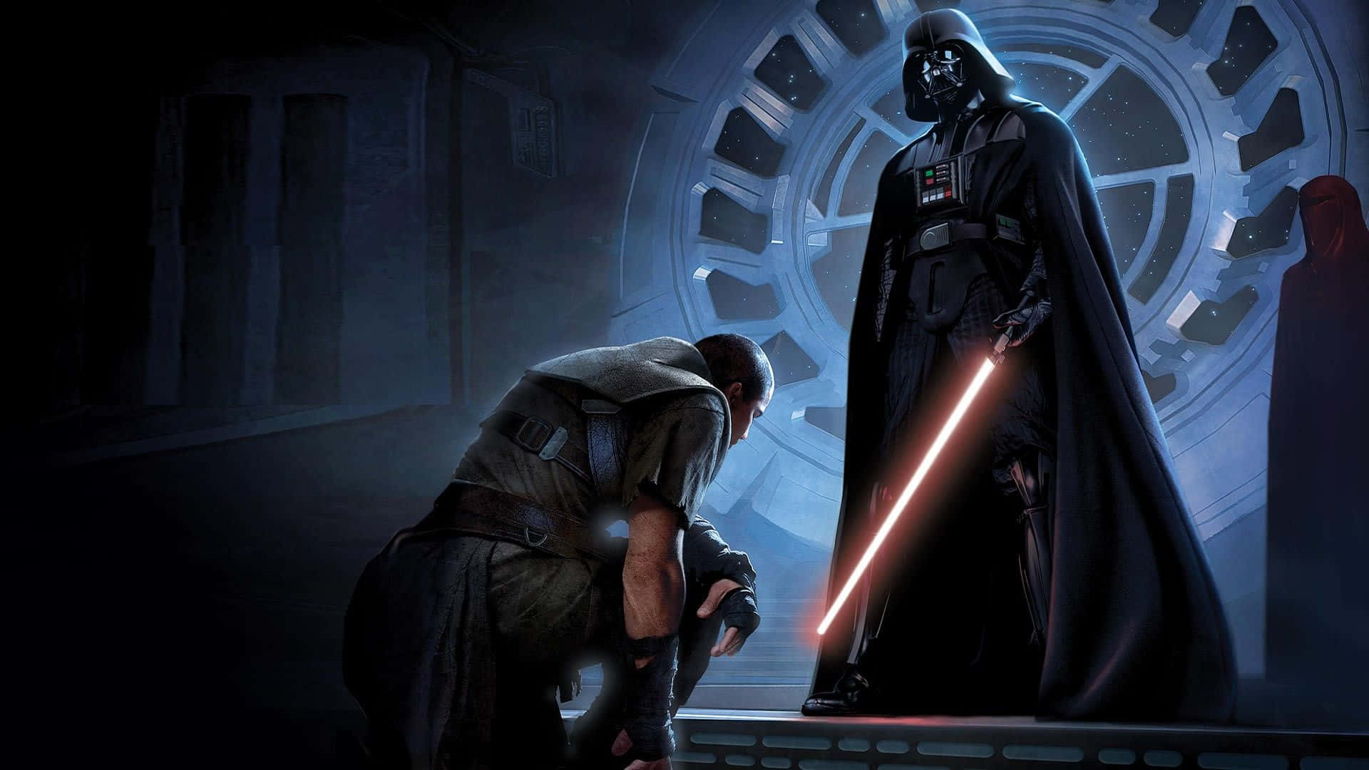 Luke Skywalker And Darth Vader Locked In An Epic Battle Of Good Versus Evil Background