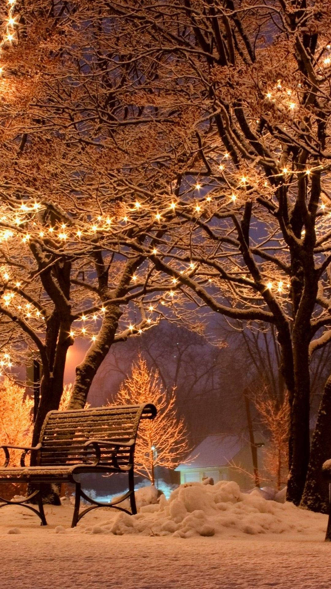 Luminous Bench Winter Iphone Background