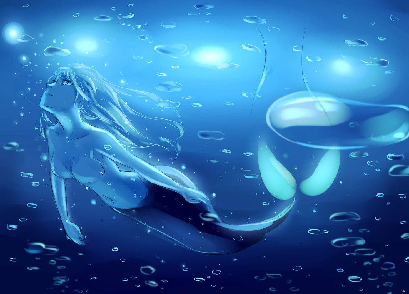 Luminous Blue Mermaid Background