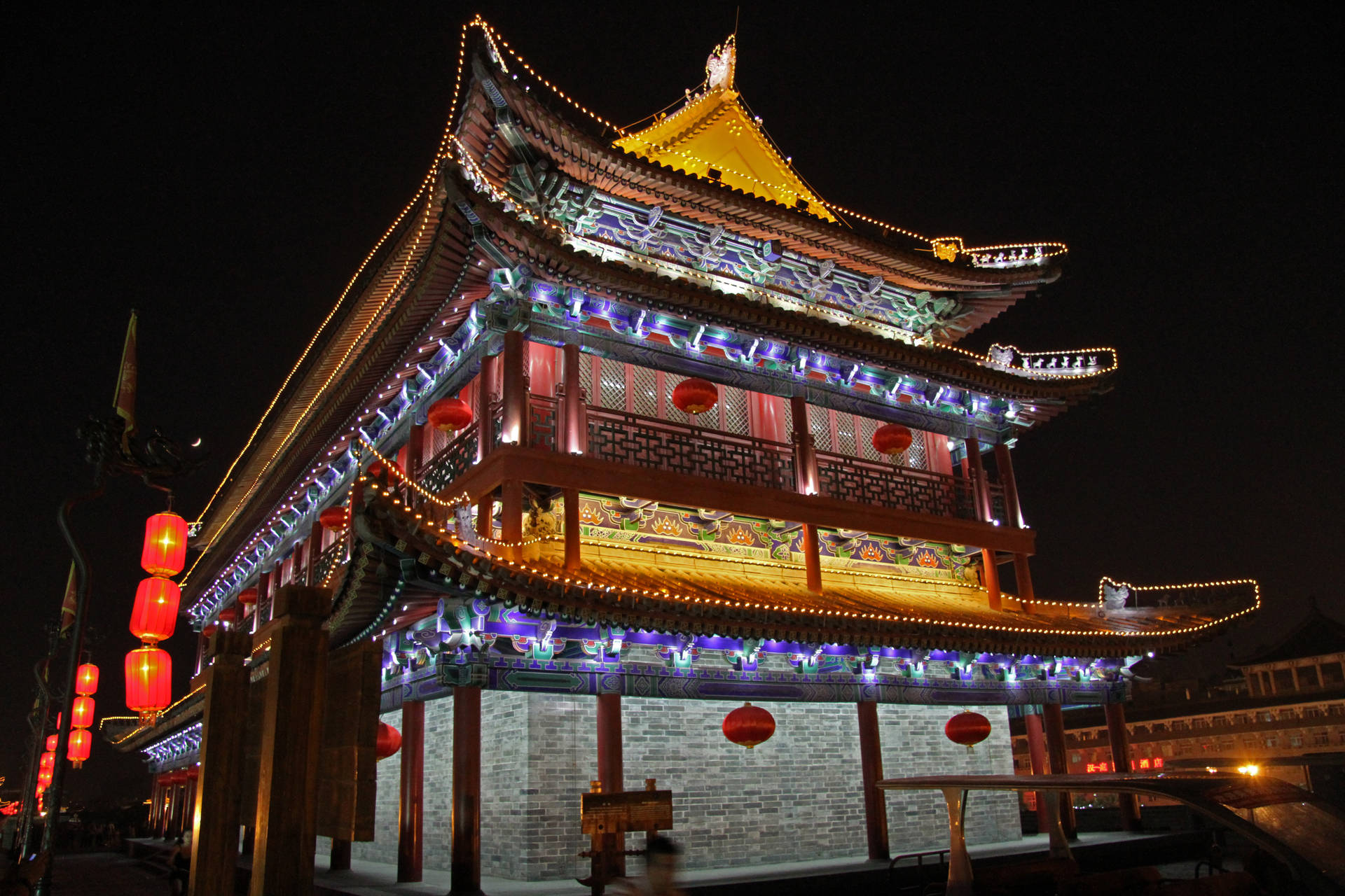 Luminous Chinese Temple Xian Background