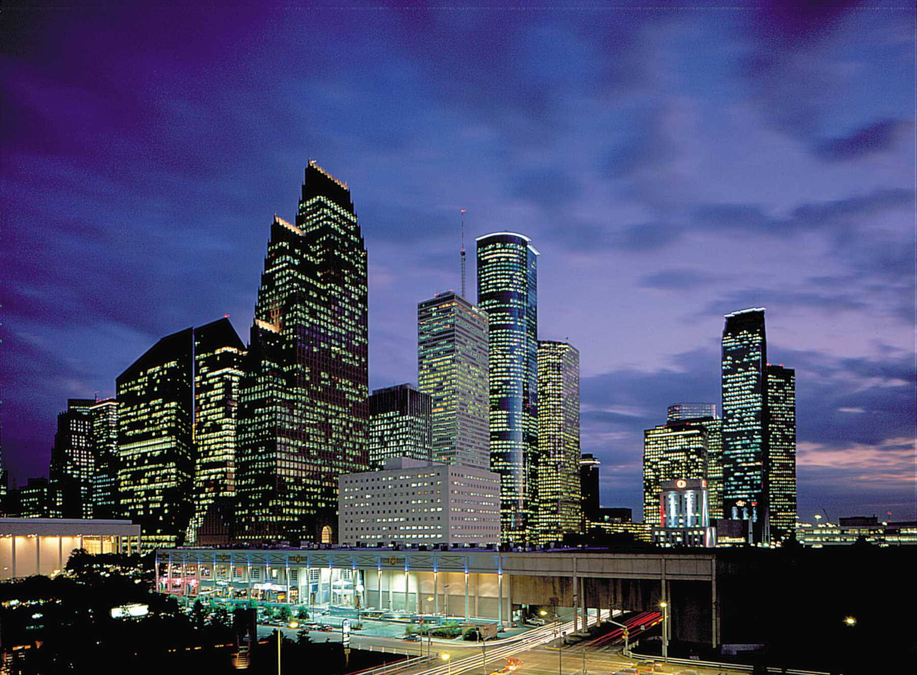 Luminous Houston Skyscrapers Background
