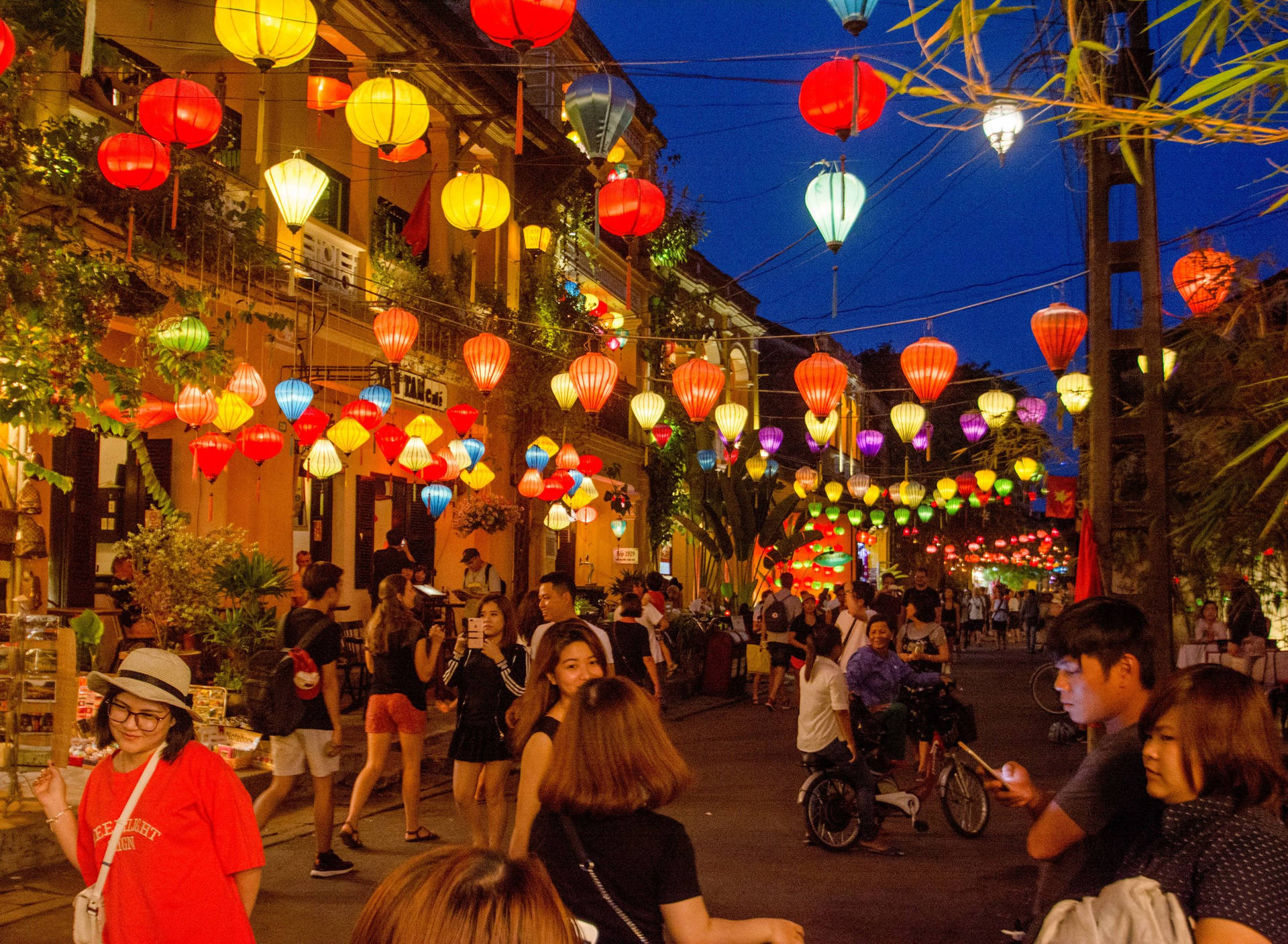 Luminous Multicolored Hanoi Street Background