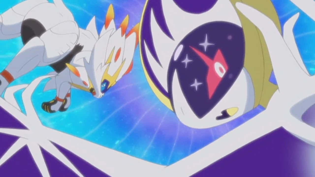 Lunala Close Up With Solgaleo Background