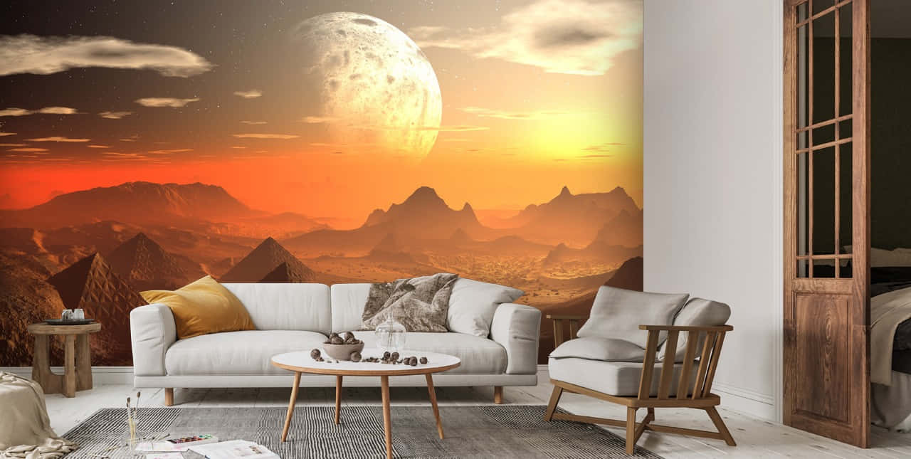 Lunar Landscape Living Room View Background