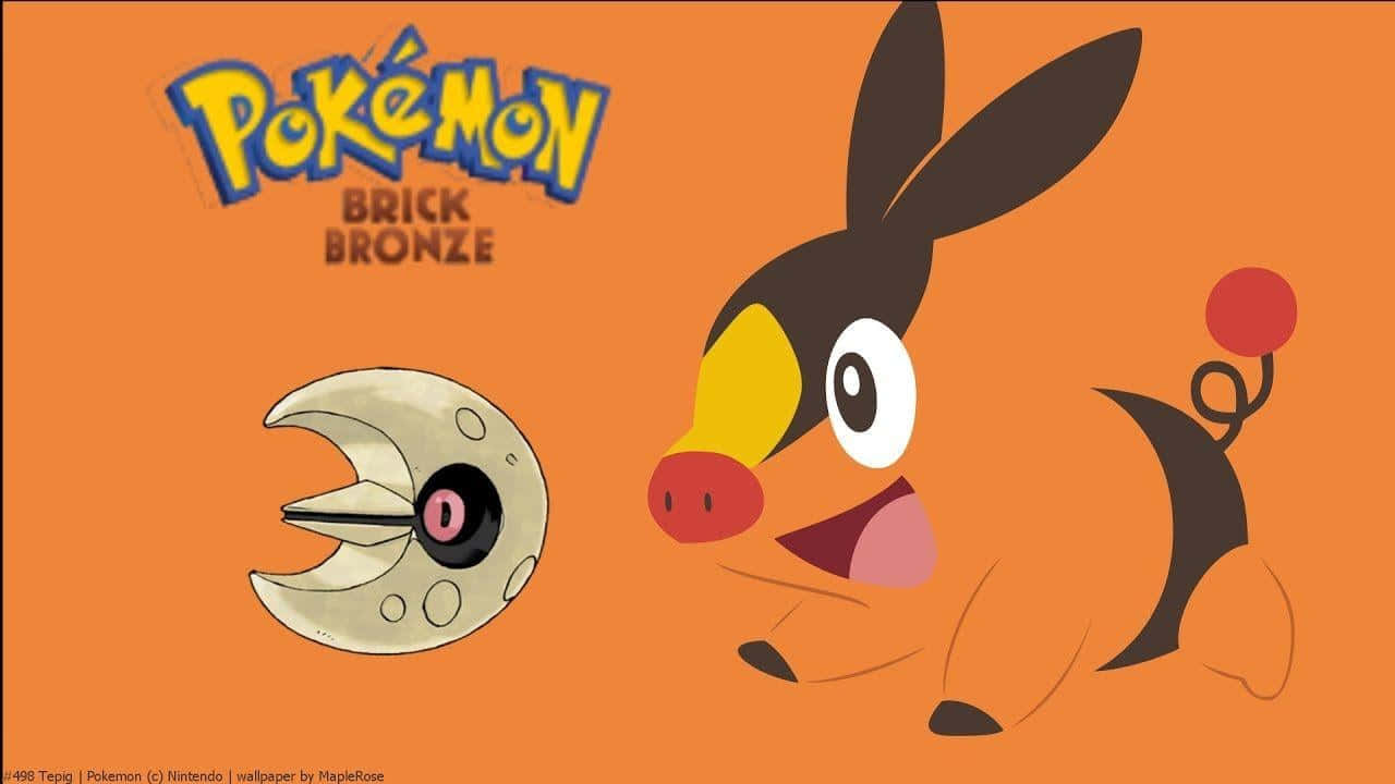 Lunatone And Tepig Striking A Pose In Pokesphere Background